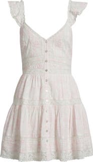 LoveShackFancy Rietta Lace Inset Cotton Button-Up Minidress