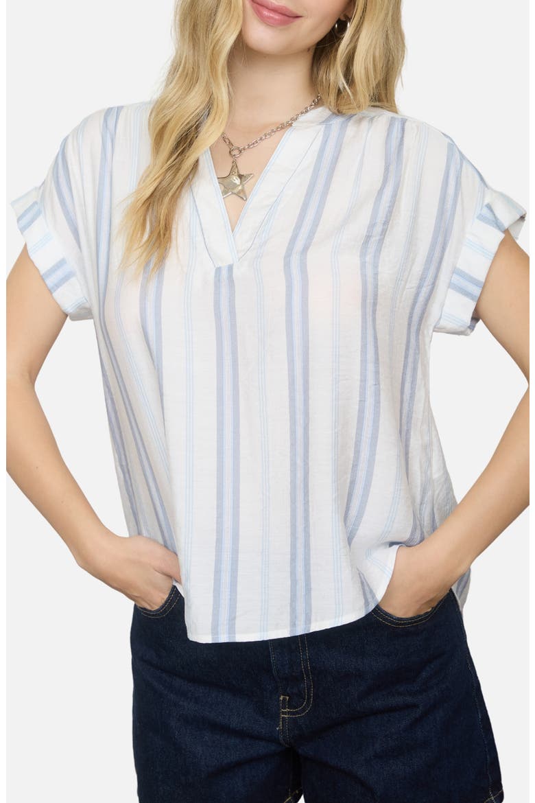 Stripe Split Neck Top, Main, color, LIGHT BLUE