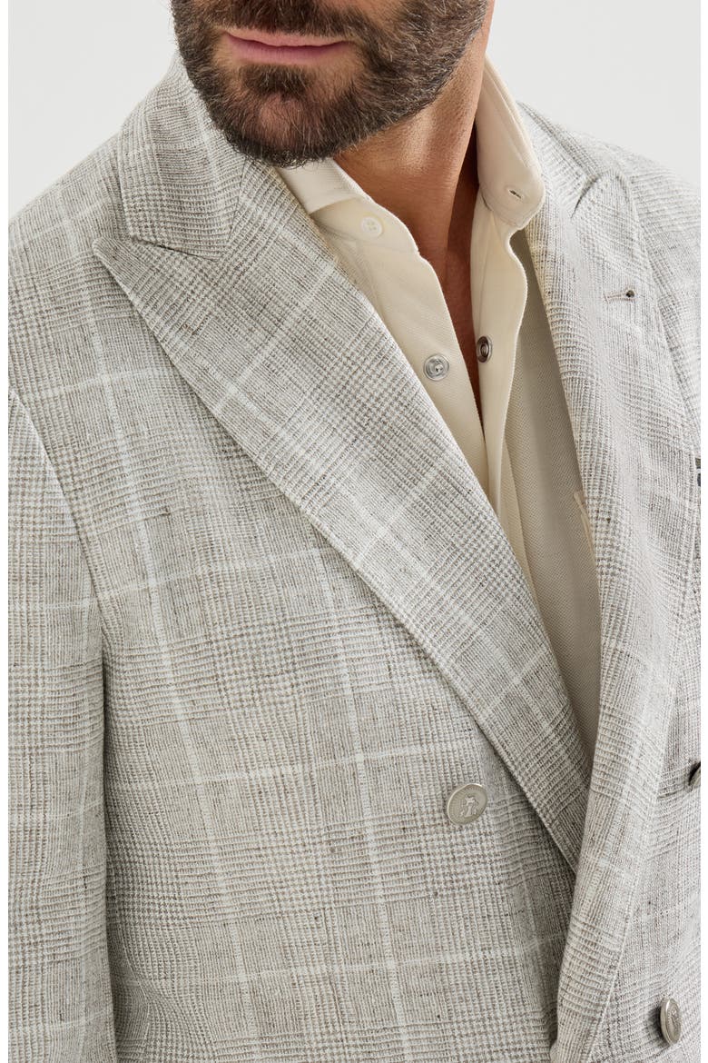 Linen Prince of Wales one-and-a-half breasted deconstructed blazer with metal buttons, Alternate, color, Panama