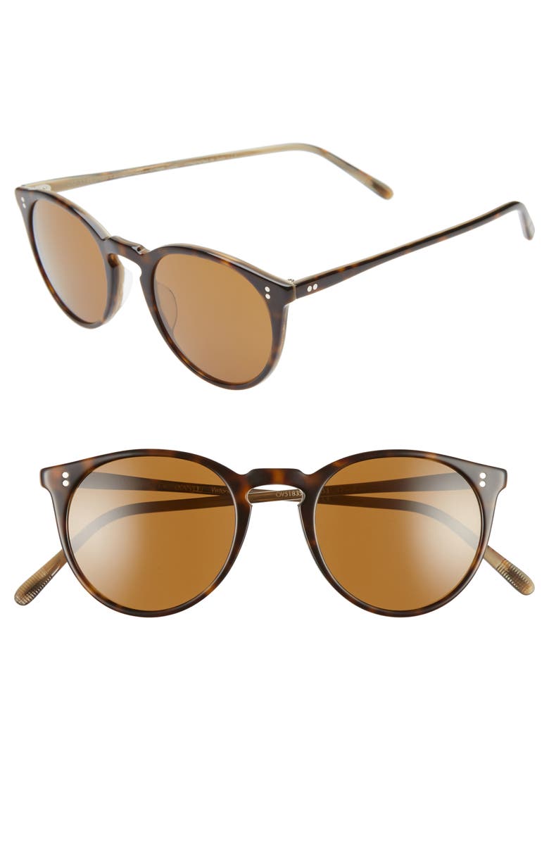 Oliver Peoples O'Malley 48mm Round Sunglasses, Main, color, Horn/ Brown