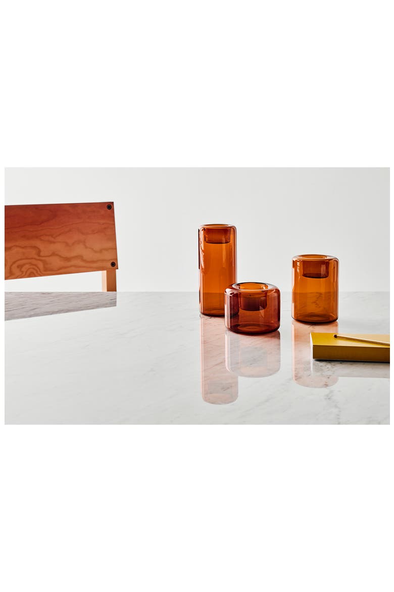 Happy Set of 3 Glass Votive Holders, Alternate, color, AMBER