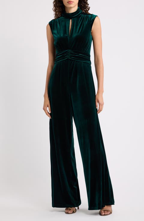 Mock Neck Velvet Jumpsuit