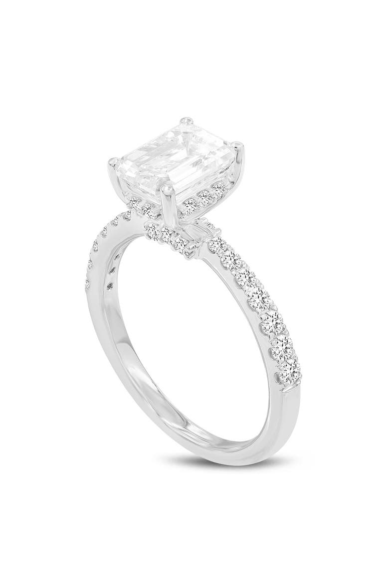 Amara 14K Gold Emerald Cut Hidden Halo Lab Grown Diamond Engagement Ring - 2.45 Ct, Main, color, 14K White Gold