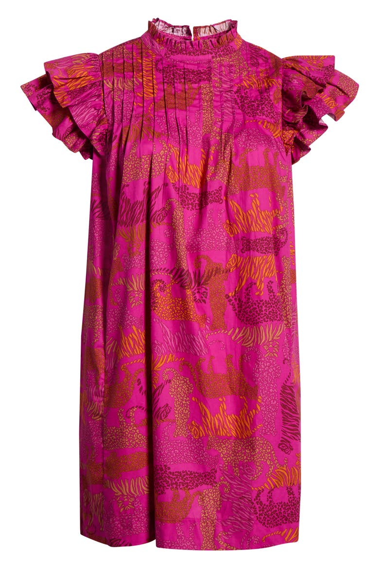 In The Jungle Print Ruffle Sleeve Shift Dress, Alternate, color, MAGENTA