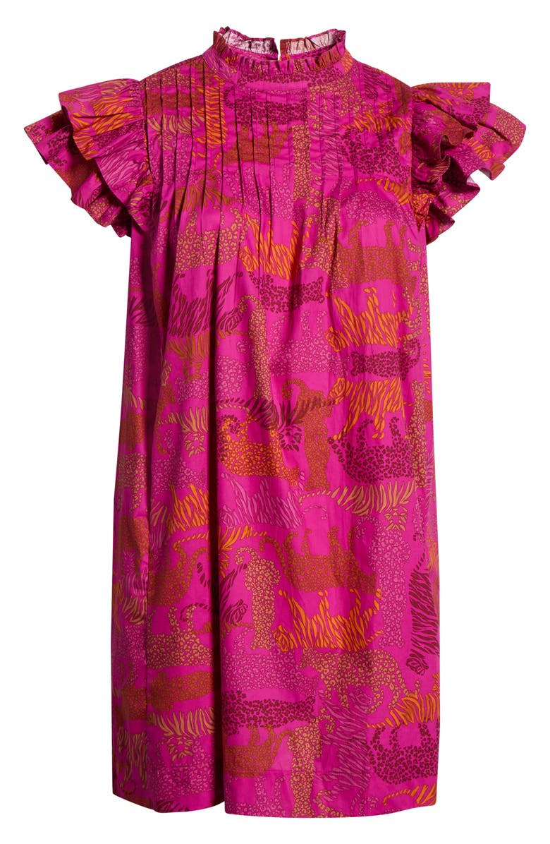 SUGARLIPS In The Jungle Print Ruffle Sleeve Shift Dress, Alternate, color, Magenta