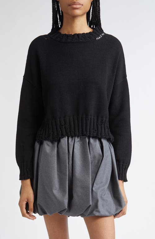 Marni Distressed Embroidered Logo Cotton Sweater in Black  product