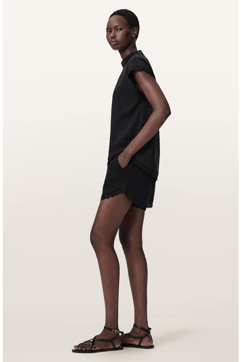 Lele Eyelet Trim Cotton Shorts, Alternate, color, BLACK