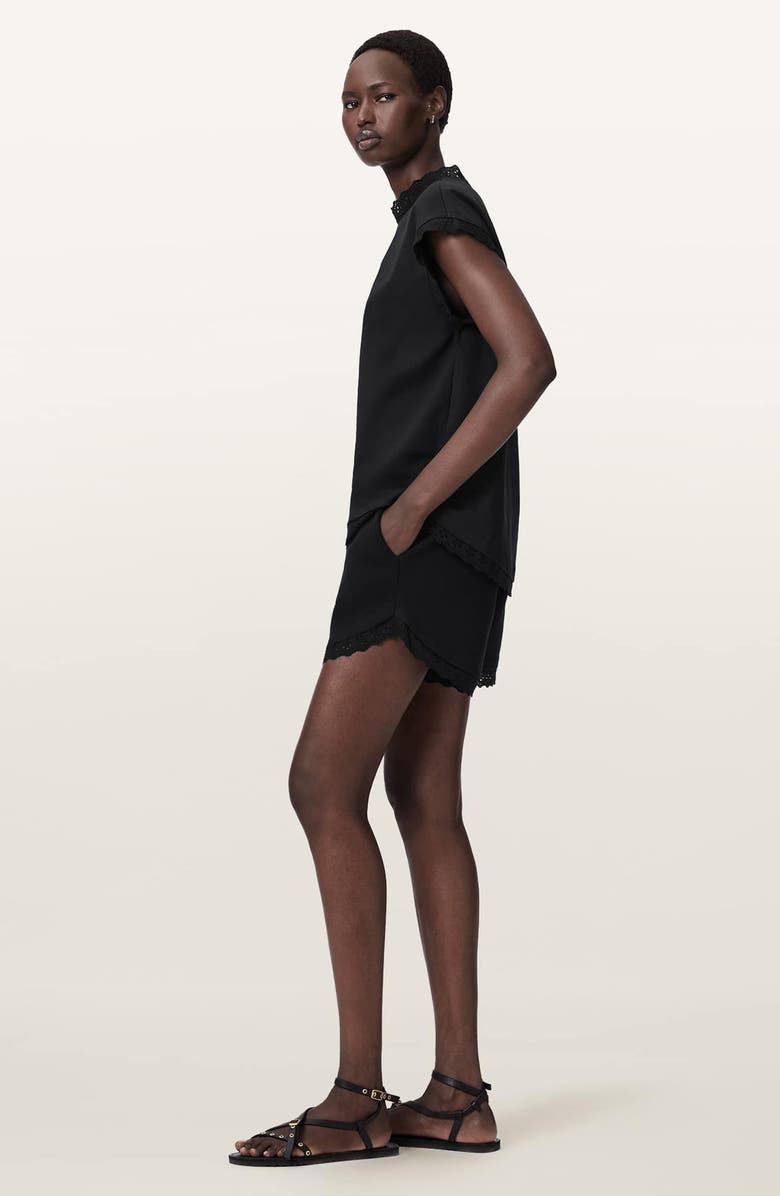 AllSaints Lele Eyelet Trim Cotton Shorts, Alternate, color, Black