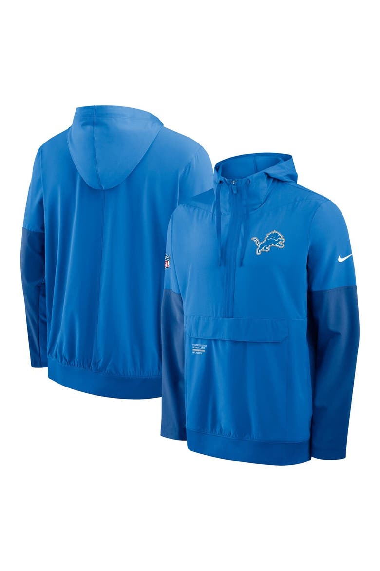 Men's Nike Blue Detroit Lions Sideline Anorak Half-Zip Hoodie Jacket, Alternate, color, Blue