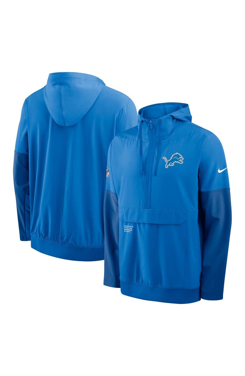 Nike Men's Nike Blue Detroit Lions Sideline Anorak Half-Zip Hoodie Jacket, Alternate, color, Blue