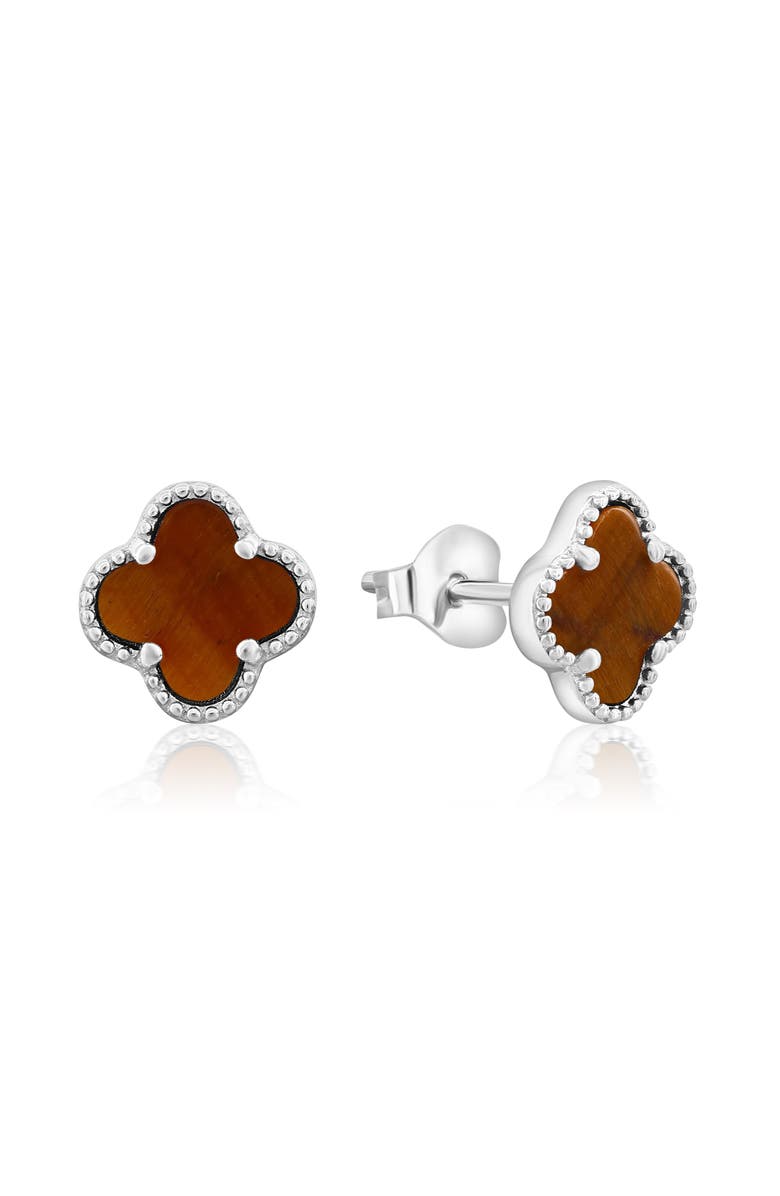 Donatello Gian Sterling Silver Clover Stud Earrings, Main, color, Tiger Eye