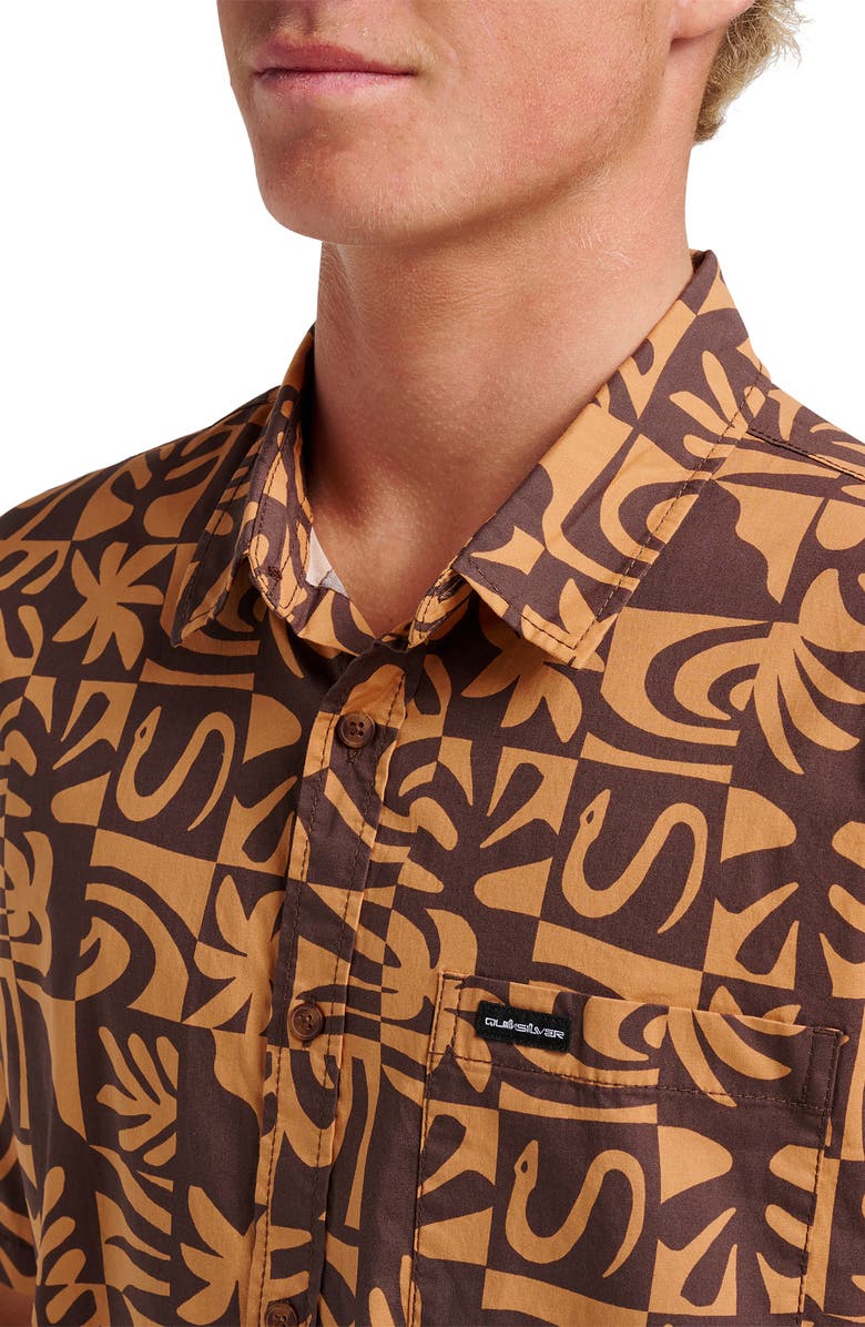 Quiksilver Terra Classic Abstract Print Short Sleeve Stretch Cotton Button-Up Shirt, Alternate, color,