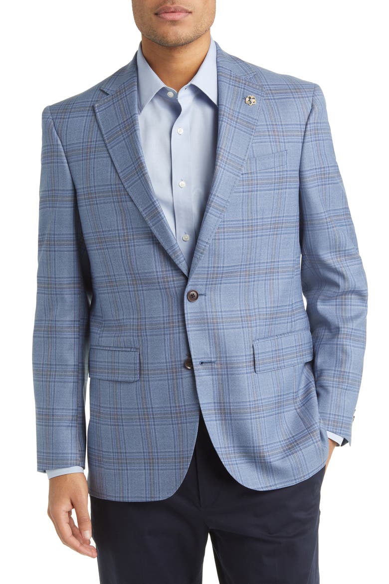 Jay Slim Fit Plaid Wool Sport Coat, Main, color, LIGHT BLUE