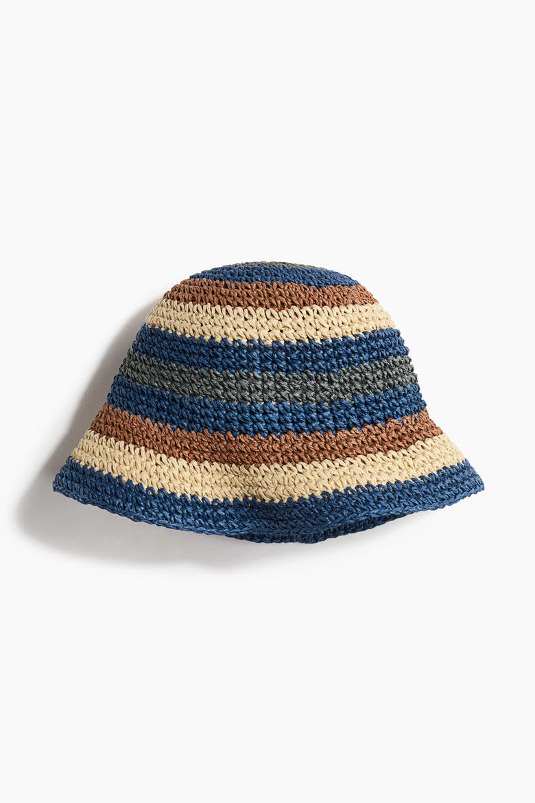 Straw Bucket Hat, Main, color, Blue/striped