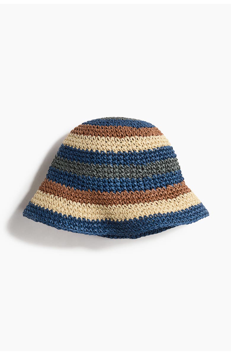 H&M Straw Bucket Hat, Main, color, Blue/Striped
