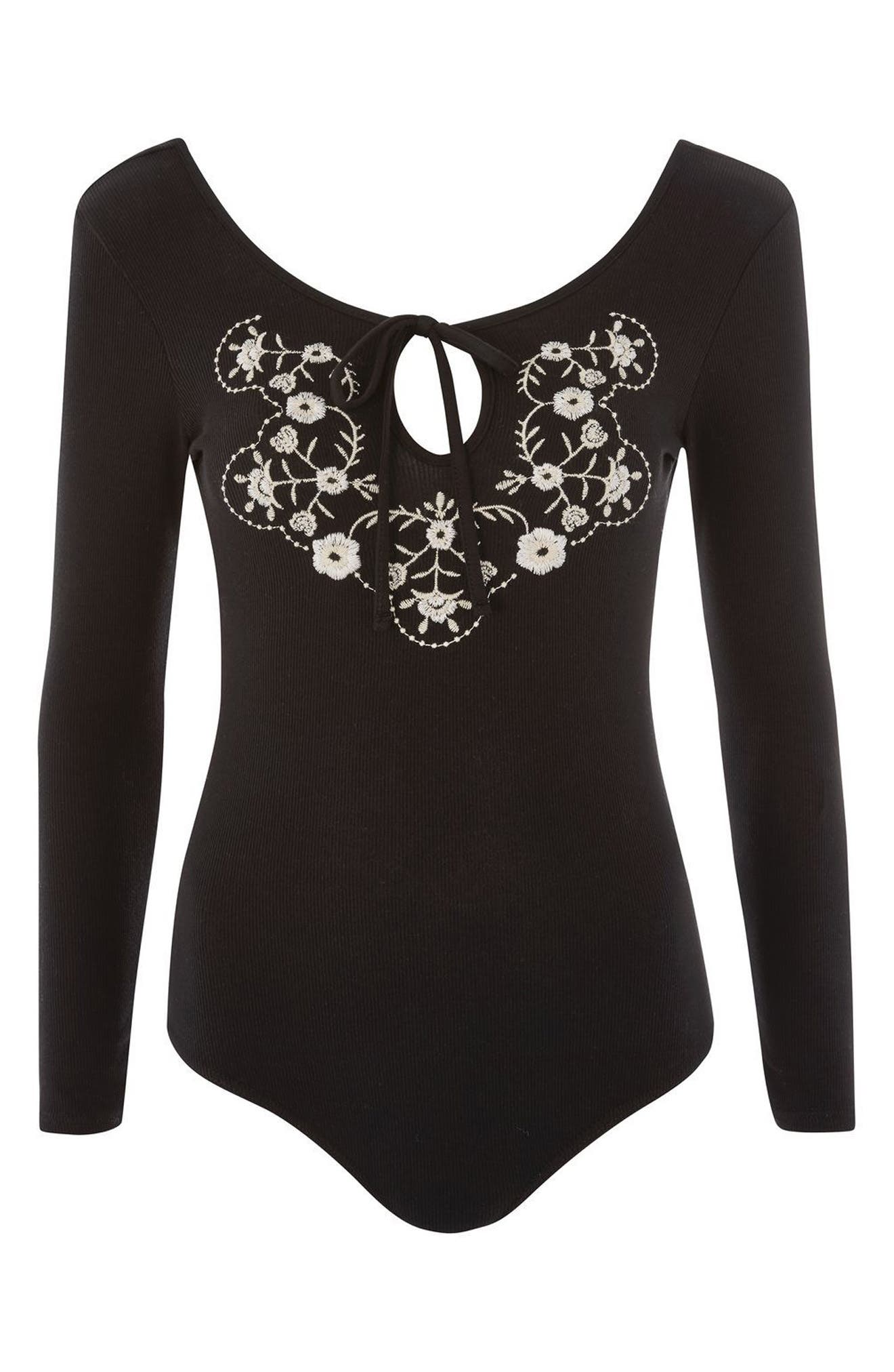 Topshop Embroidered Keyhole Bodysuit (Women) | Nordstromrack