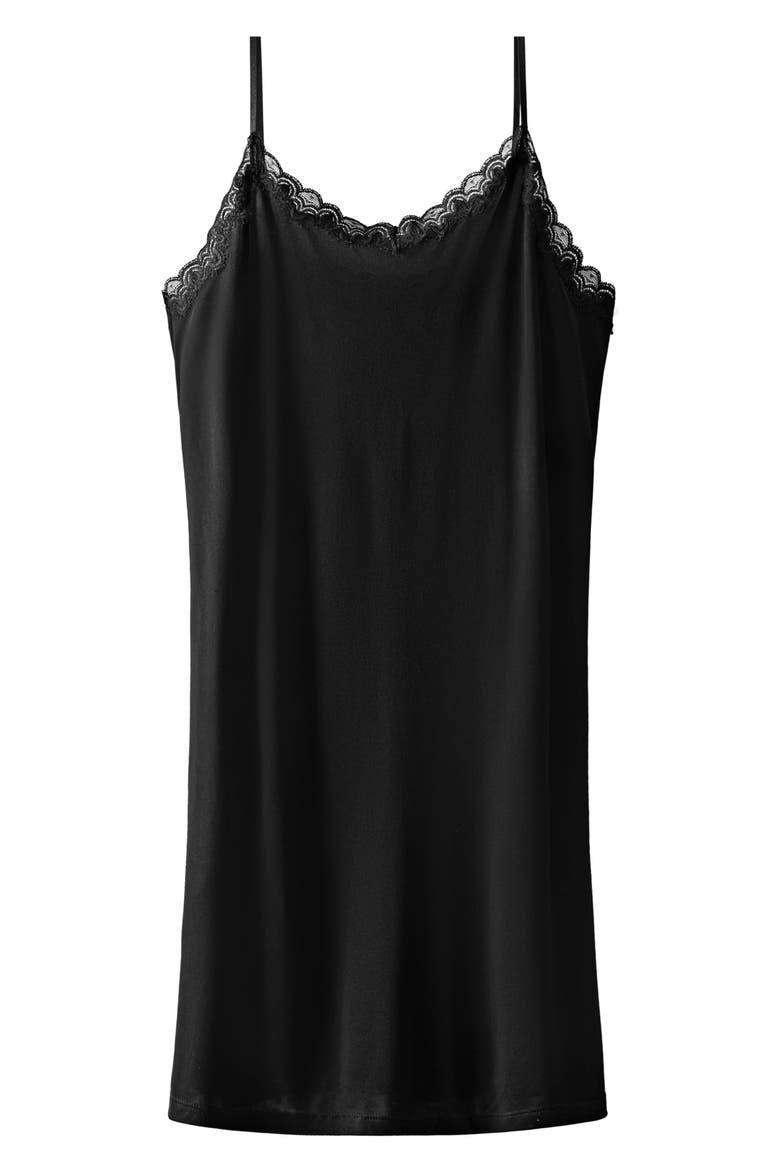 Lace Trim Nylon & Silk Slip, Alternate, color, TAP SHOE BLACK