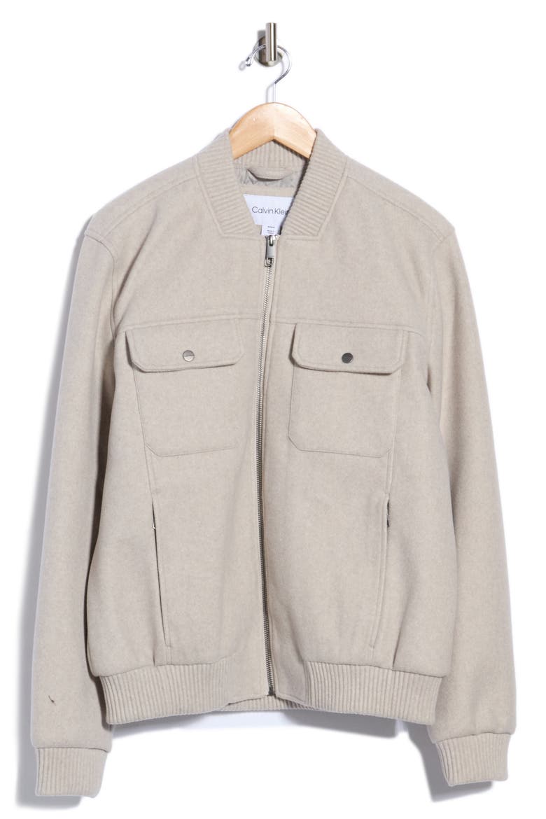 Faux Wool Bomber Jacket, Main, color, BONE
