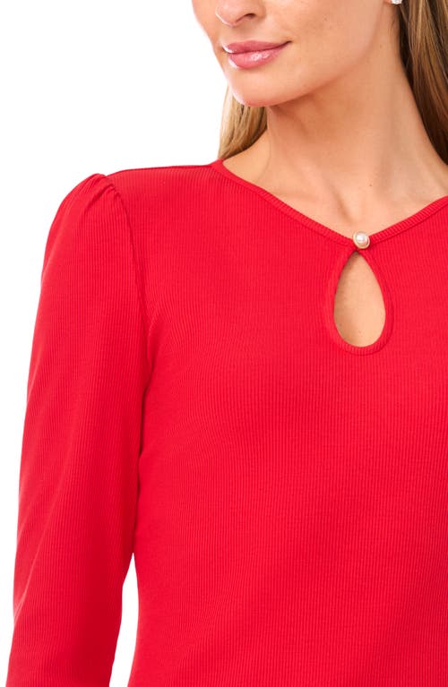Cece Keyhole Rib Top In Red