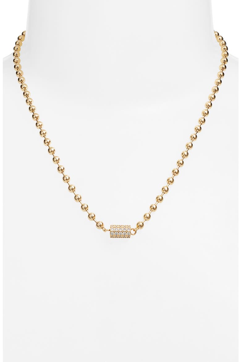 Cubic Zirconia Accent Shot Bead Necklace, Alternate, color, CLEAR- GOLD