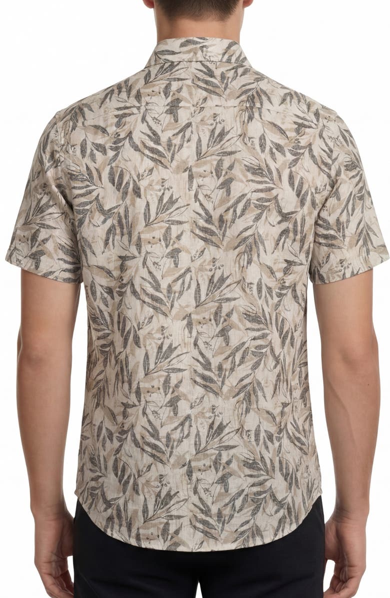 Report Collection Yarn Dye Leaves Print Button-Up Shirt, Alternate, color, Taupe