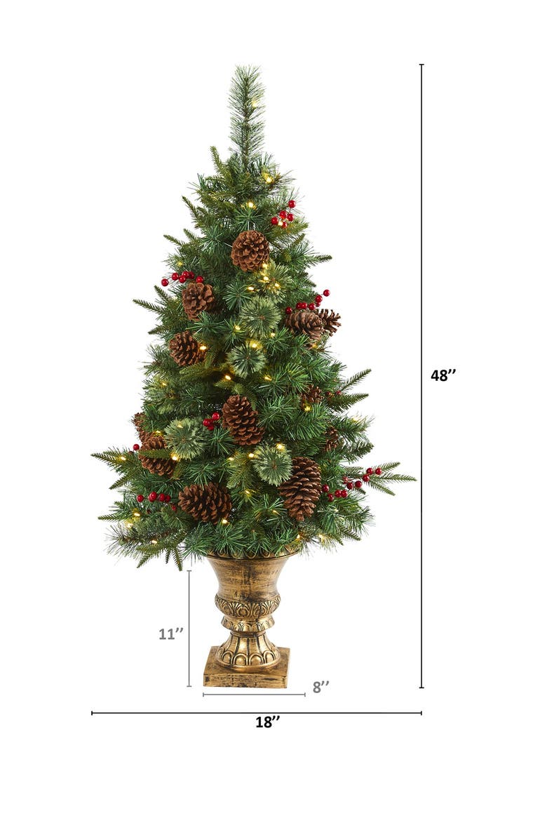 NEARLY NATURAL 4ft. Pine, Pinecone and Berries Artificial Christmas Tree in Decorative Urn, Alternate, color, 