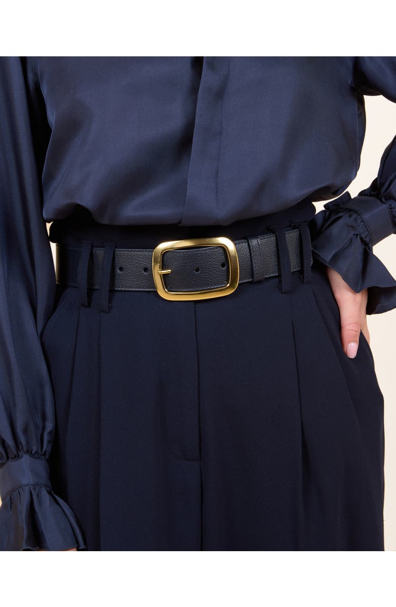 Vaincourt La Captivante Brass Buckle Leather Belt, Alternate, color, Navy