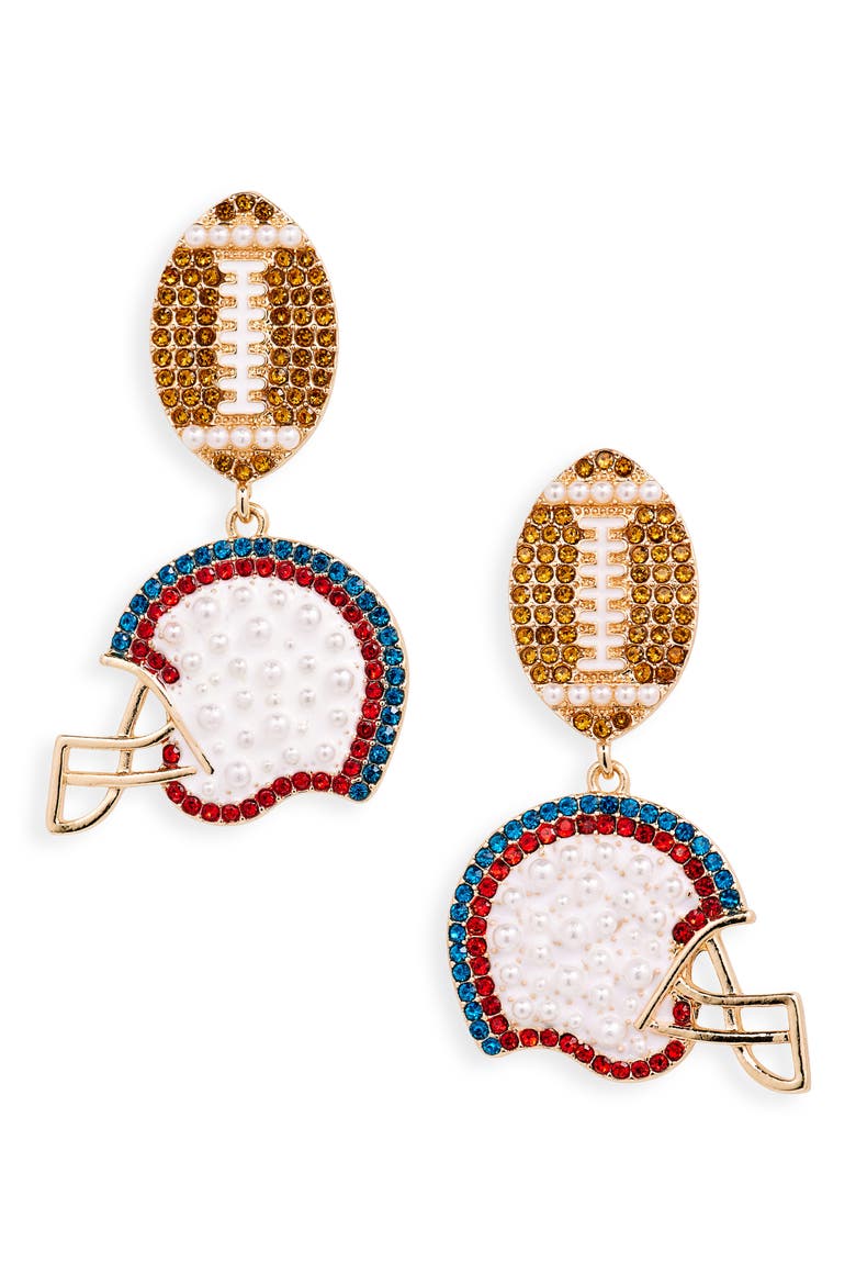 Football Helmet Drop Earrings, Main, color, GOLD MULTI