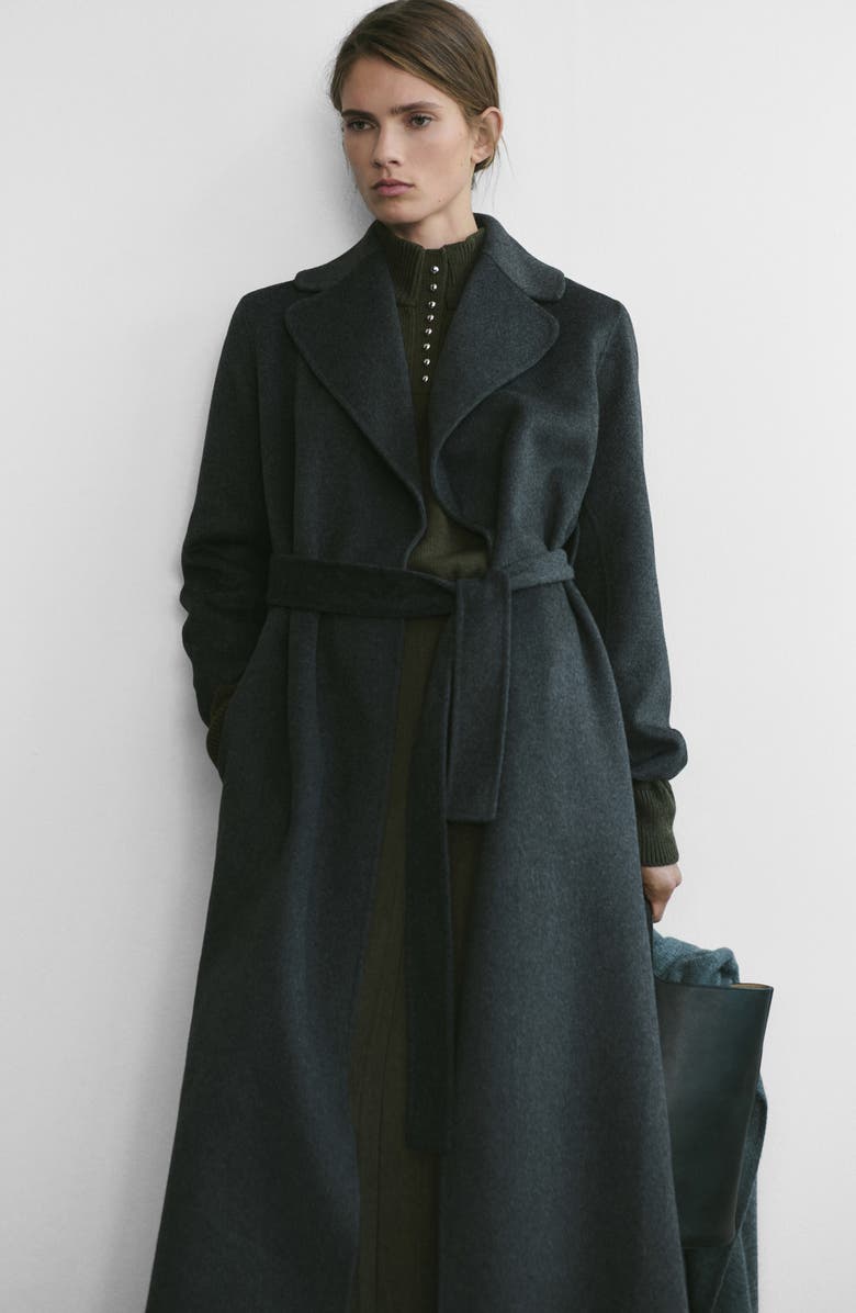 MANGO Belted Wool Blend Coat, Alternate, color, Grey