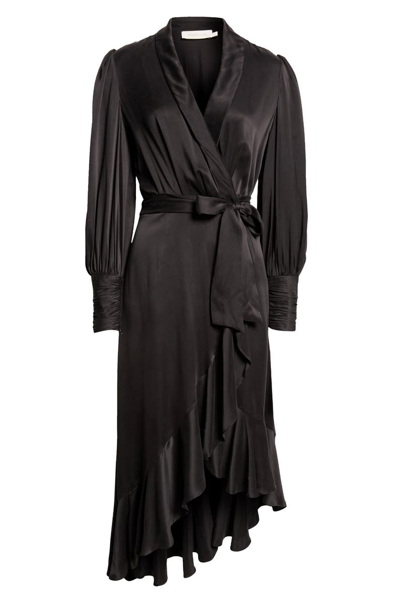 Zimmermann Long Sleeve Silk Wrap Midi Dress, Alternate, color,