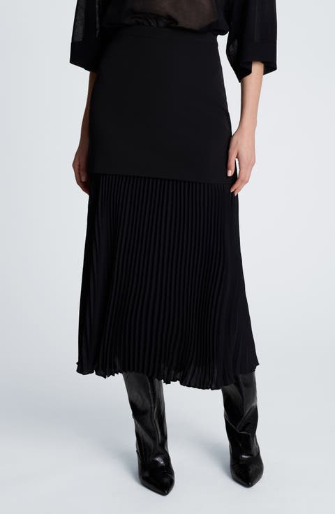 Pleated Layered Midi Skirt