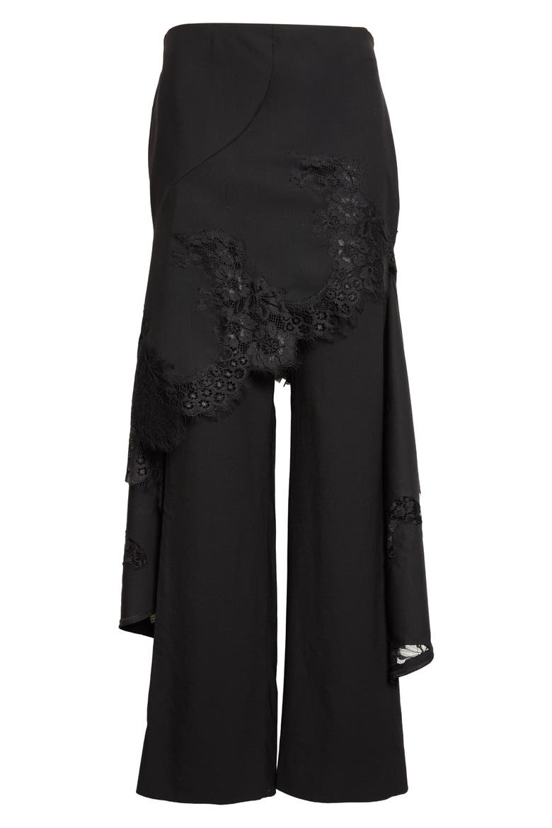 Lace Hem Deconstructed Tailored Pants, Alternate, color, BLACK