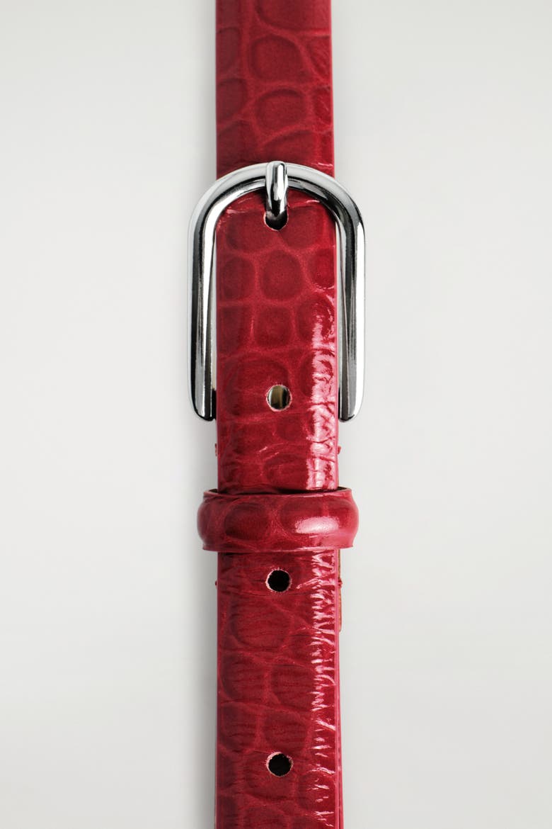 Croc-effect Leather Belt, Alternate, color, RED / CROC-EFFECT