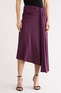 Renee C Draped Asymmetric Midi Skirt