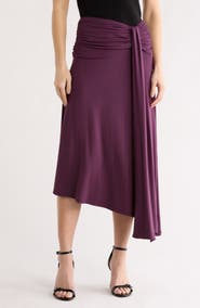 Renee C Draped Asymmetric Midi Skirt