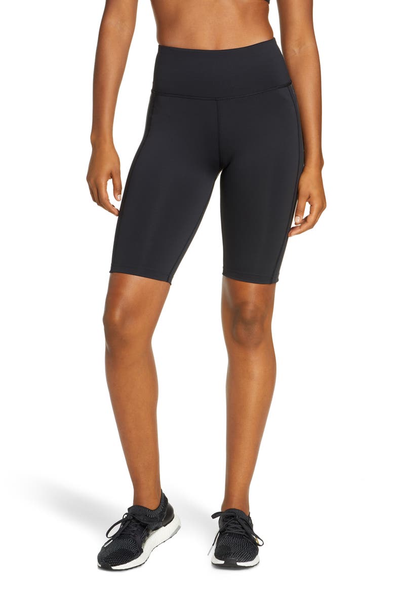 x Universal Standard 3-Stripes High Waist Shorts, Main, color, BLACK