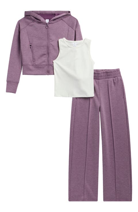 Kids' Dahlia Scuba Sleeveless Top, Full Zip Hoodie & Flare Leggings Set