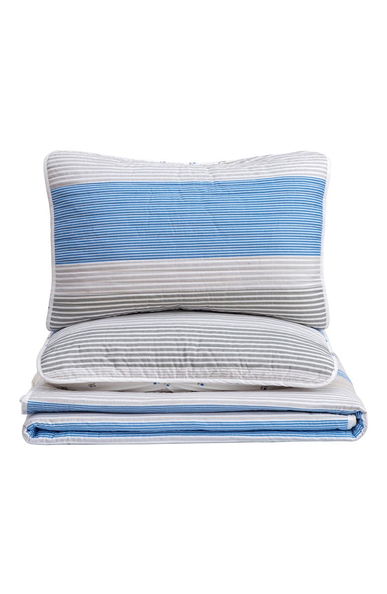 Woven & Weft Stripe Quilt & Sham Set, Main, color, Blue / Taupe