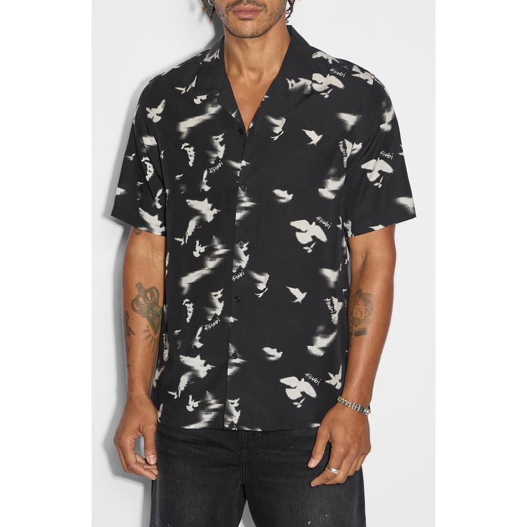 Shop Ksubi Flight Resort Bird Print Lyocell Camp Shirt In Black