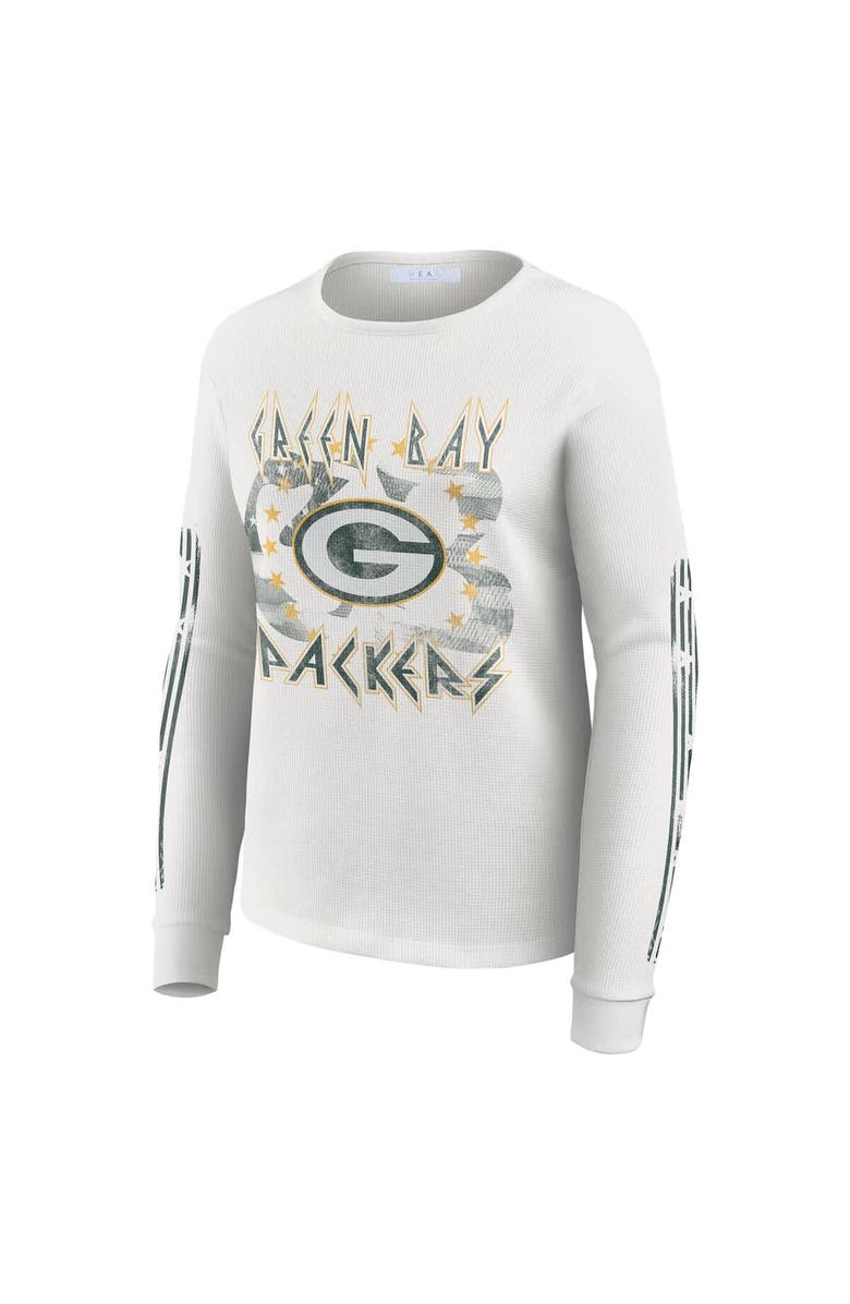 WEAR by Erin Andrews Women's WEAR by Erin Andrews White Green Bay Packers Graphic Waffle Long-Sleeve T-Shirt, Alternate, color, White