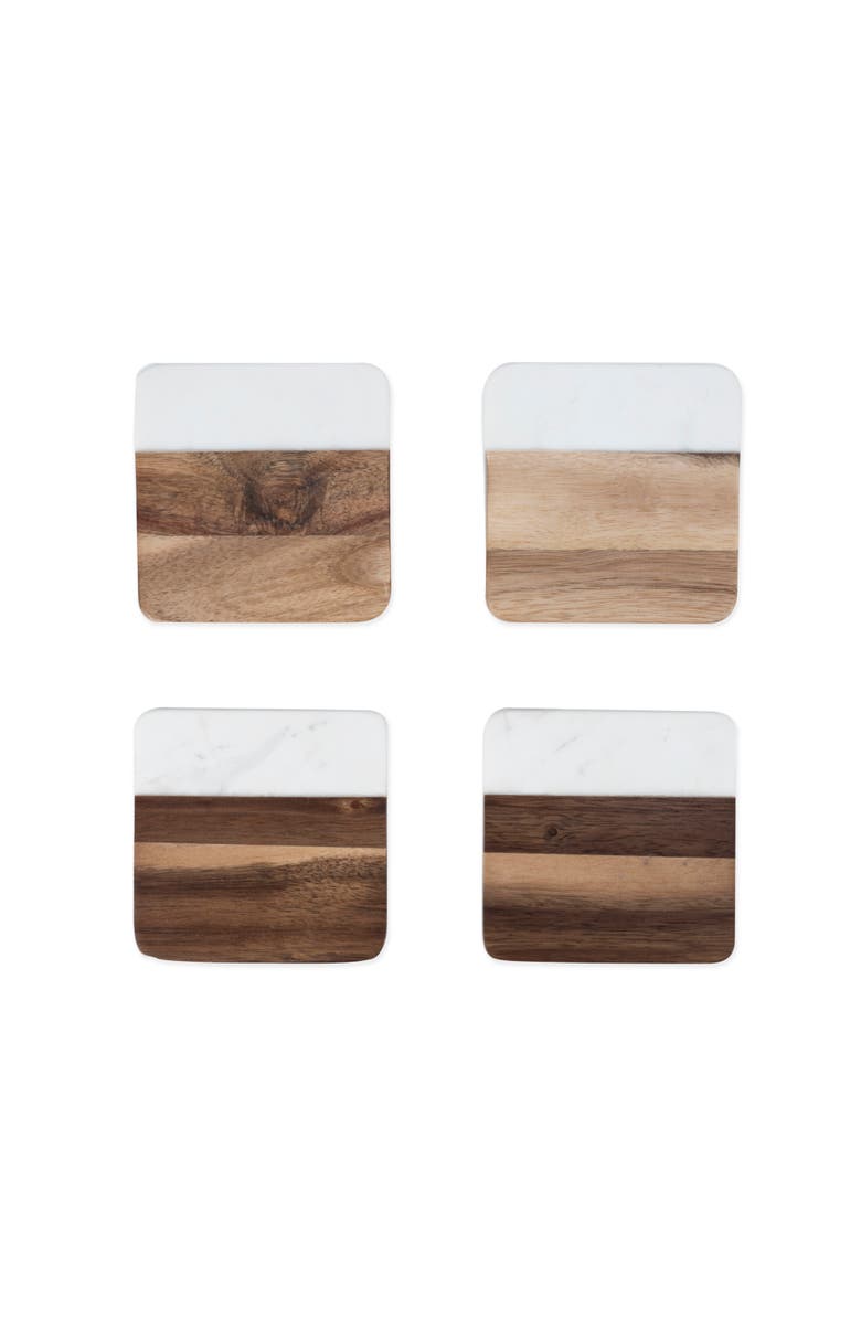 TWINE Marble & Acacia Coasters Set of 4, Main, color,