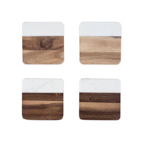 Marble & Acacia Coasters Set of 4