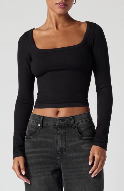 Seamless Square Neck Long Sleeve Crop Top