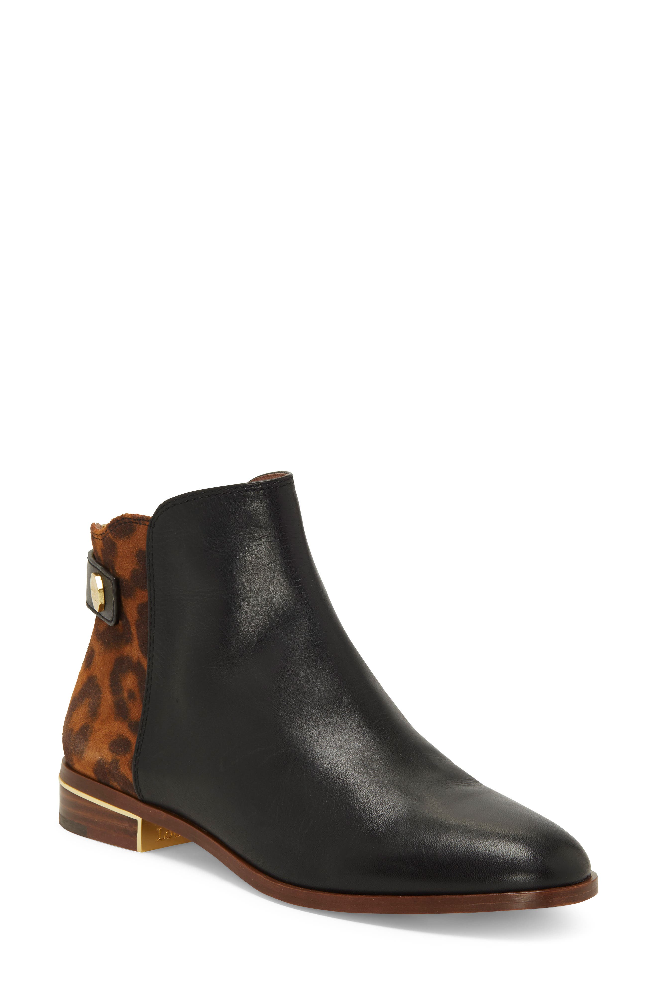 Tangie Bootie, Main, color, BLACK LEATHER/ ANIMAL PRINT
