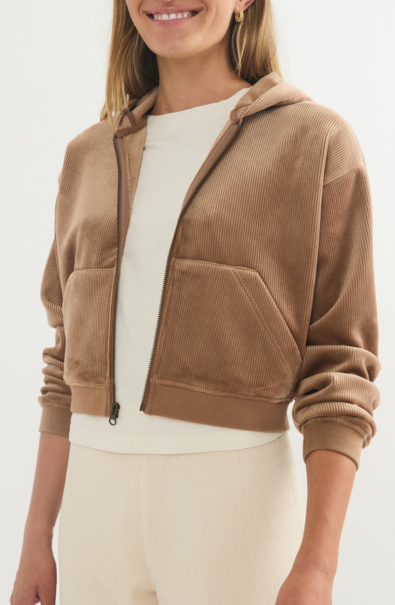 Marine Layer Corded Velour Crop Hoodie, Alternate, color, Toffee