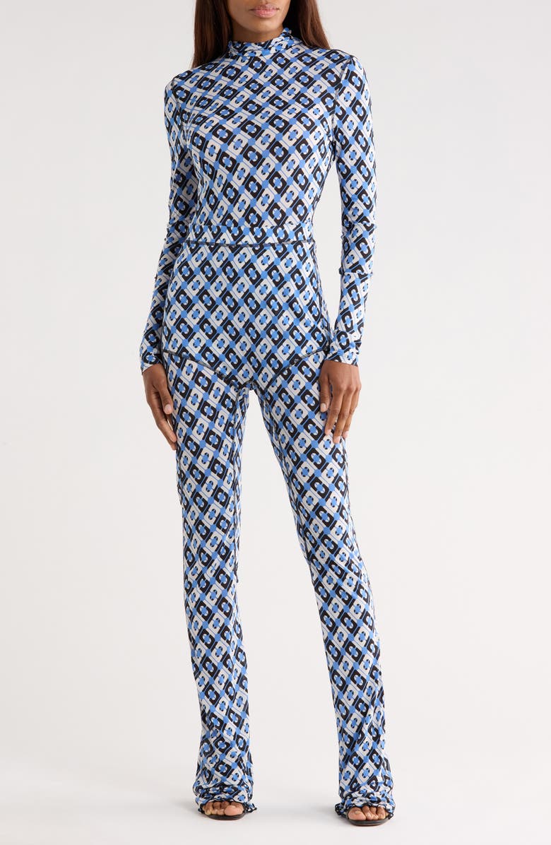 Diane von Furstenberg Jordana Long Sleeve Jumpsuit, Alternate, color, Cane Link Blue