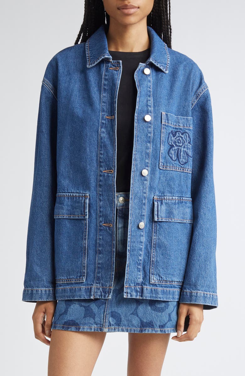 Marimekko Maridenim Poweri Unikko Denim Jacket, Main, color, Worn Indigo
