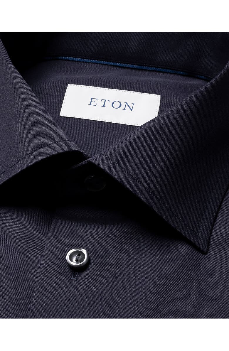 Eton Slim Fit Solid Navy Cotton Twill Dress Shirt, Alternate, color, 