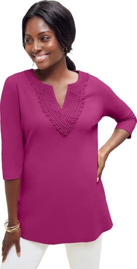 チュニック ella select  jacquard cotton tunic Jessica London Stretch Cotton Crochet Notch Neck Tunic | Nordstrom