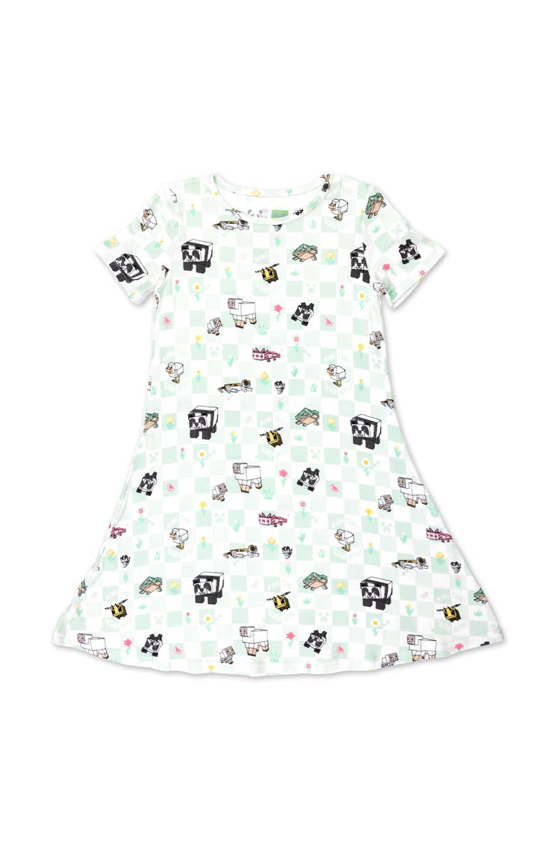 Bellabu Bear Kids' Minecraft Sleep Repeat Short Sleeve Dress, Main, color, Minecraft Sleep Repeat